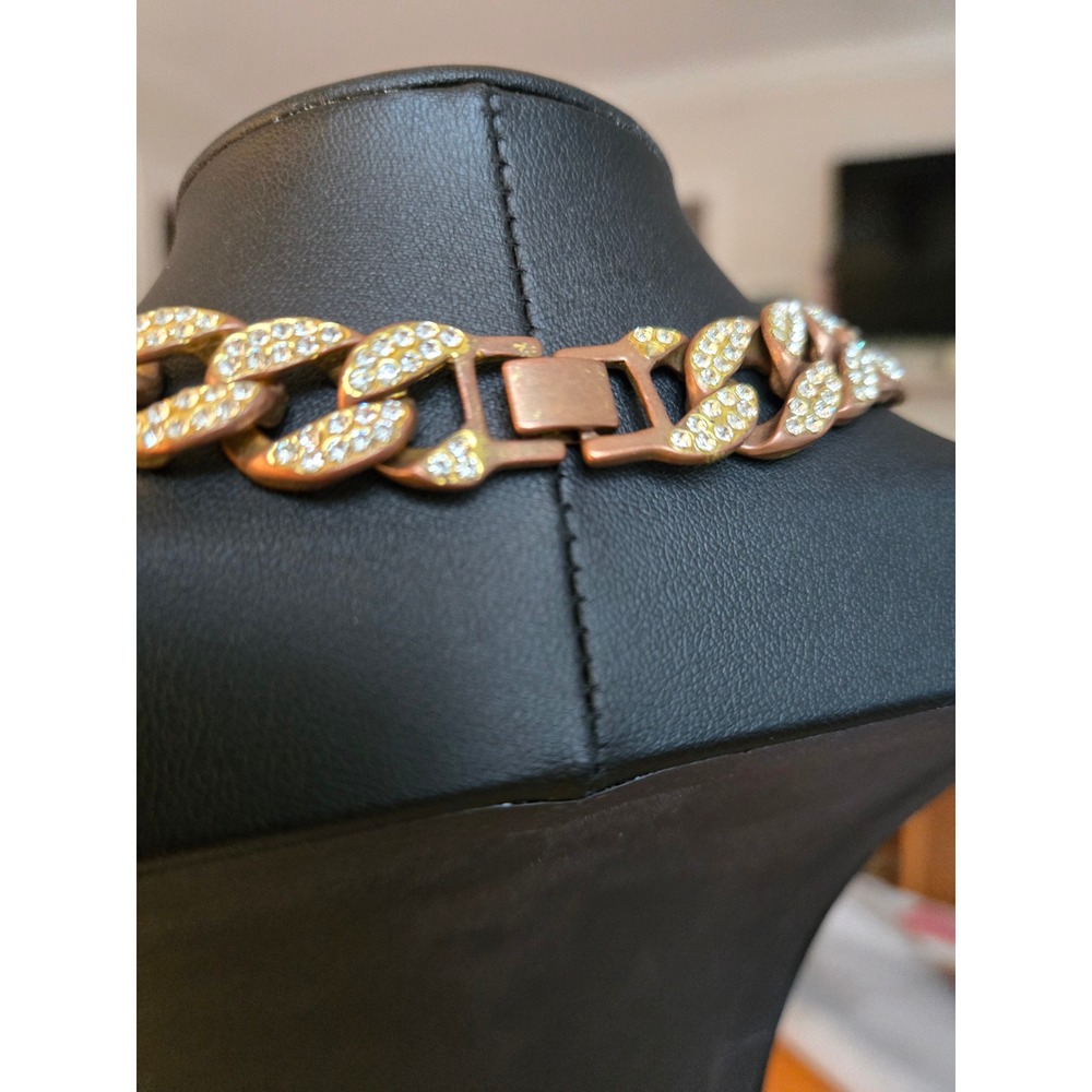 Iced Out Miami Cuban Link Goldtone Men's Necklace Rhinestones Vintage